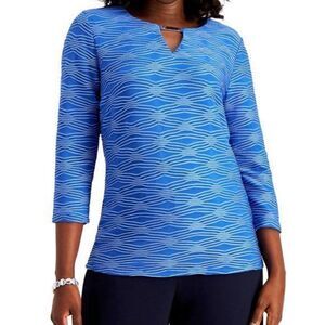 JM Collection Jacquard Metallic Top Blue Steel S